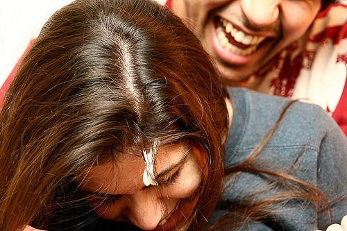 gum stuck in a girl's hair
