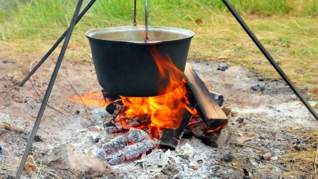 kettle over campfire