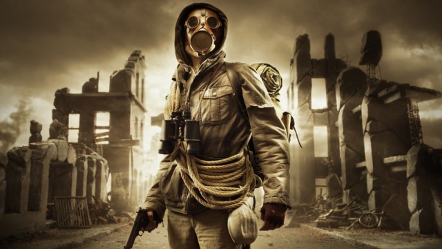 survivor man in gas mask