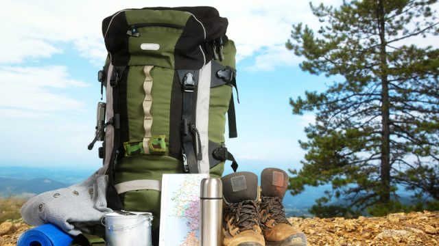 hiking pack and supplies