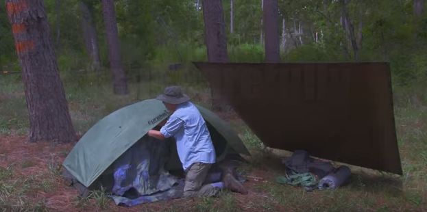 setting up a tent