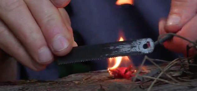 making a fire with shoe laces