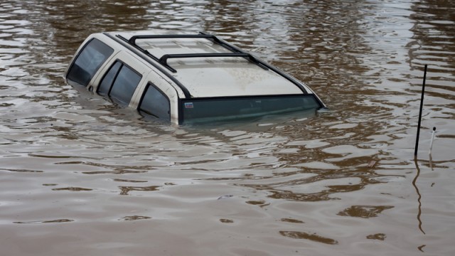 car swamped in water