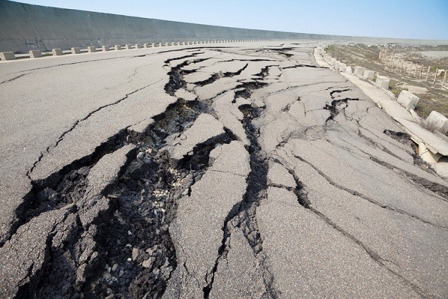 cracked road after earthquake