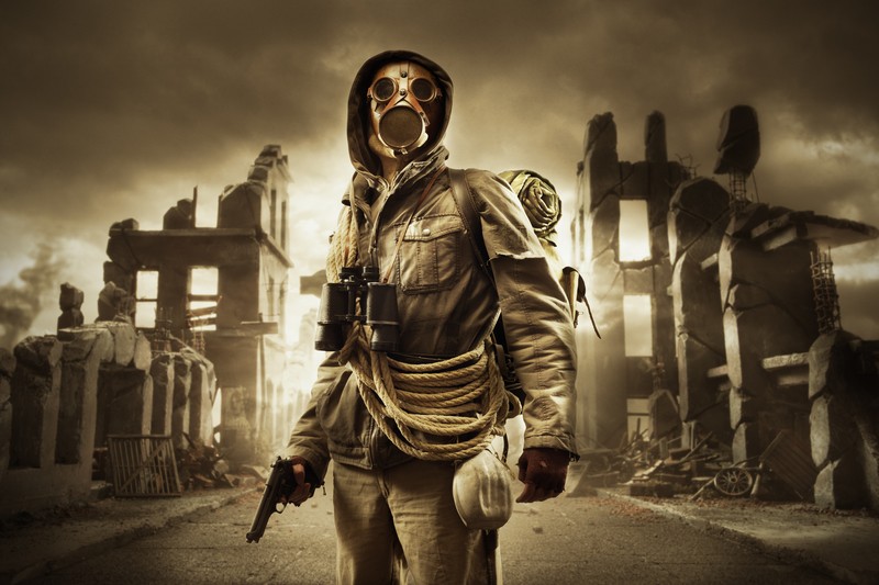 survivor man in gas mask