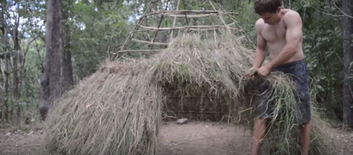 grass survival hut