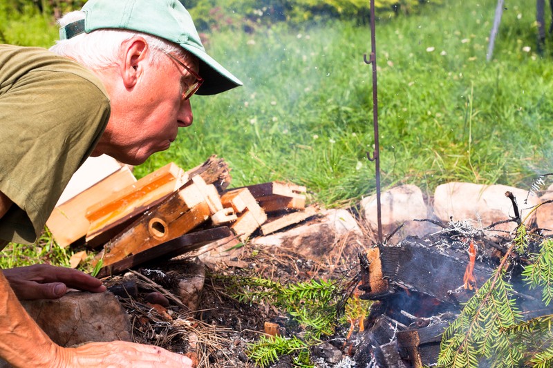 man making a fire