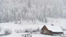 winter cabin snowed in