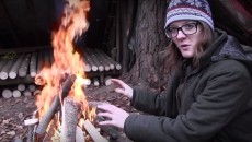 Lilly making a fire
