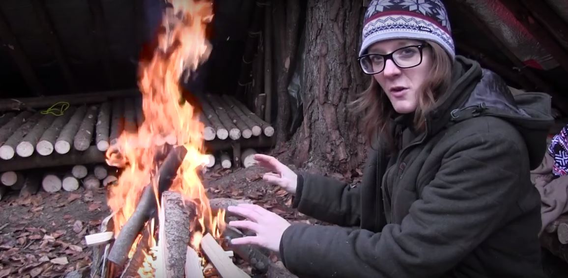 Lilly making a fire