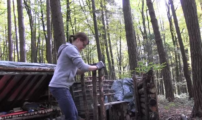 Lilly building a shelter