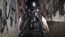 Post apocalyptic survivor in gas mask
