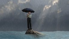 person stranded on the water
