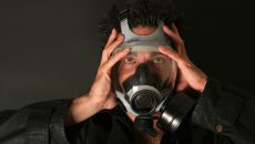 man with gas mask