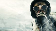 man with gas mask