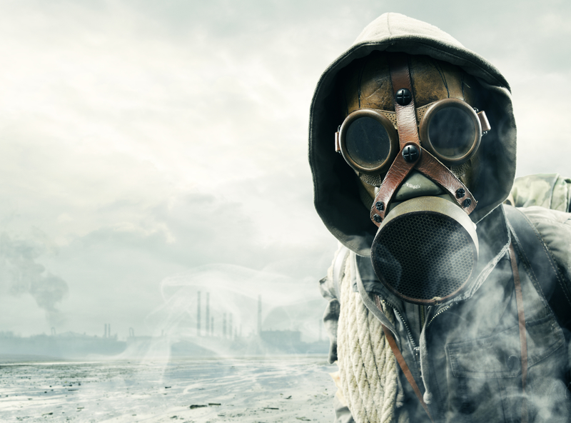 man with gas mask