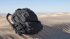 backpack in desert