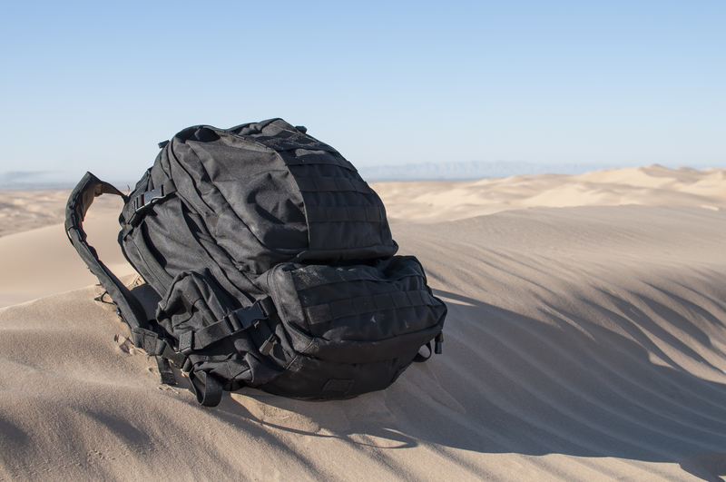 backpack in desert