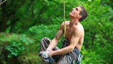 tired rock climber outside