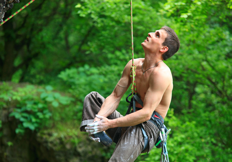 tired rock climber outside