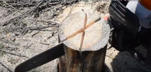 using chain saw on wood