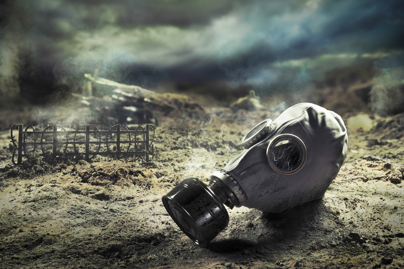 gas mask in war zone