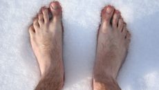 bare feet in the snow
